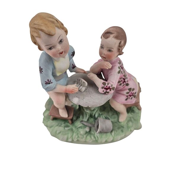 Vintage Works of Art Porcelain Figurine Two Children Playing Table Mario Benni - Picture 6 of 10